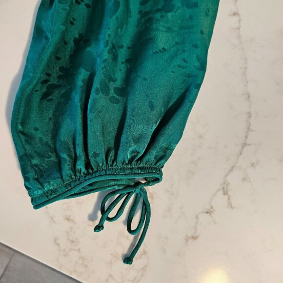 Raul Blanco Emerald Green Silk Blouse Size 10, Puff Sleeves Vintage Y2K Retro - Picture 5 of 7